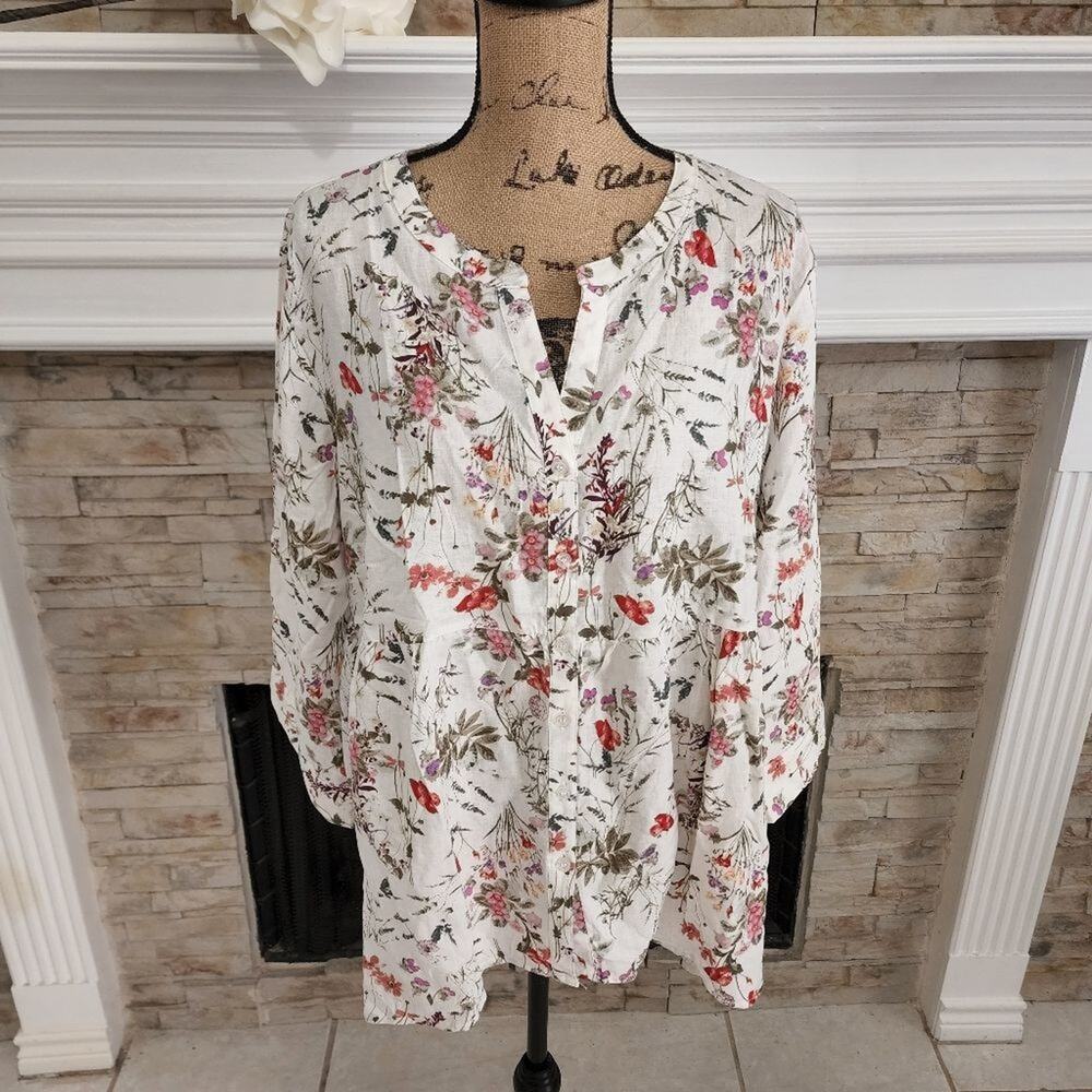 Jones New York linen blend floral boho babydoll peplum tunic plus size‎ 2X